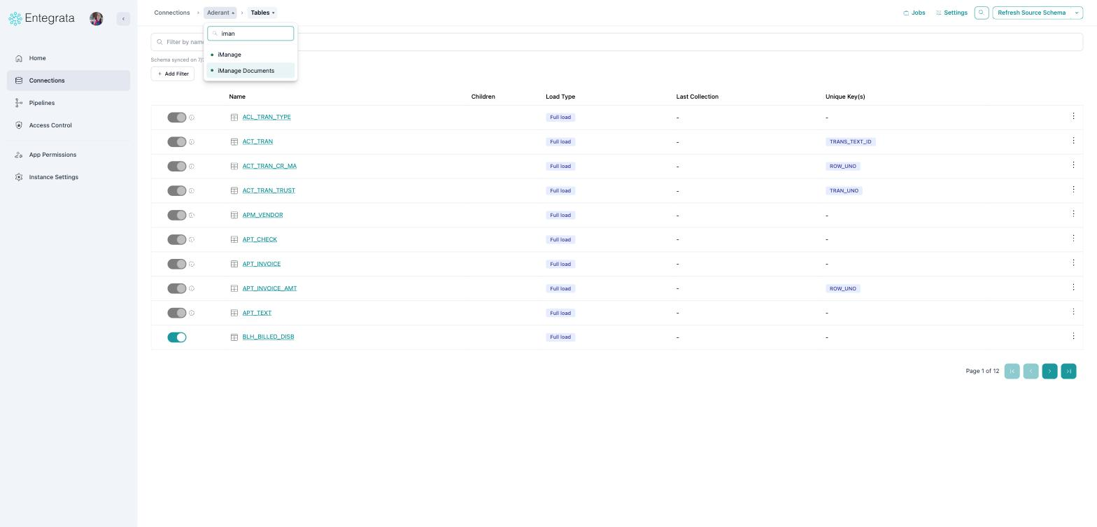 Connection switcher filtered to two iManage connections
