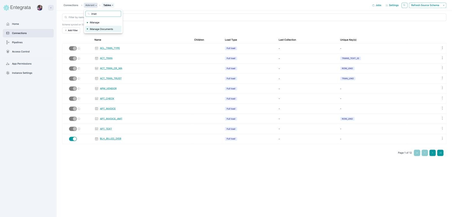 Connection switcher filtered to two iManage connections