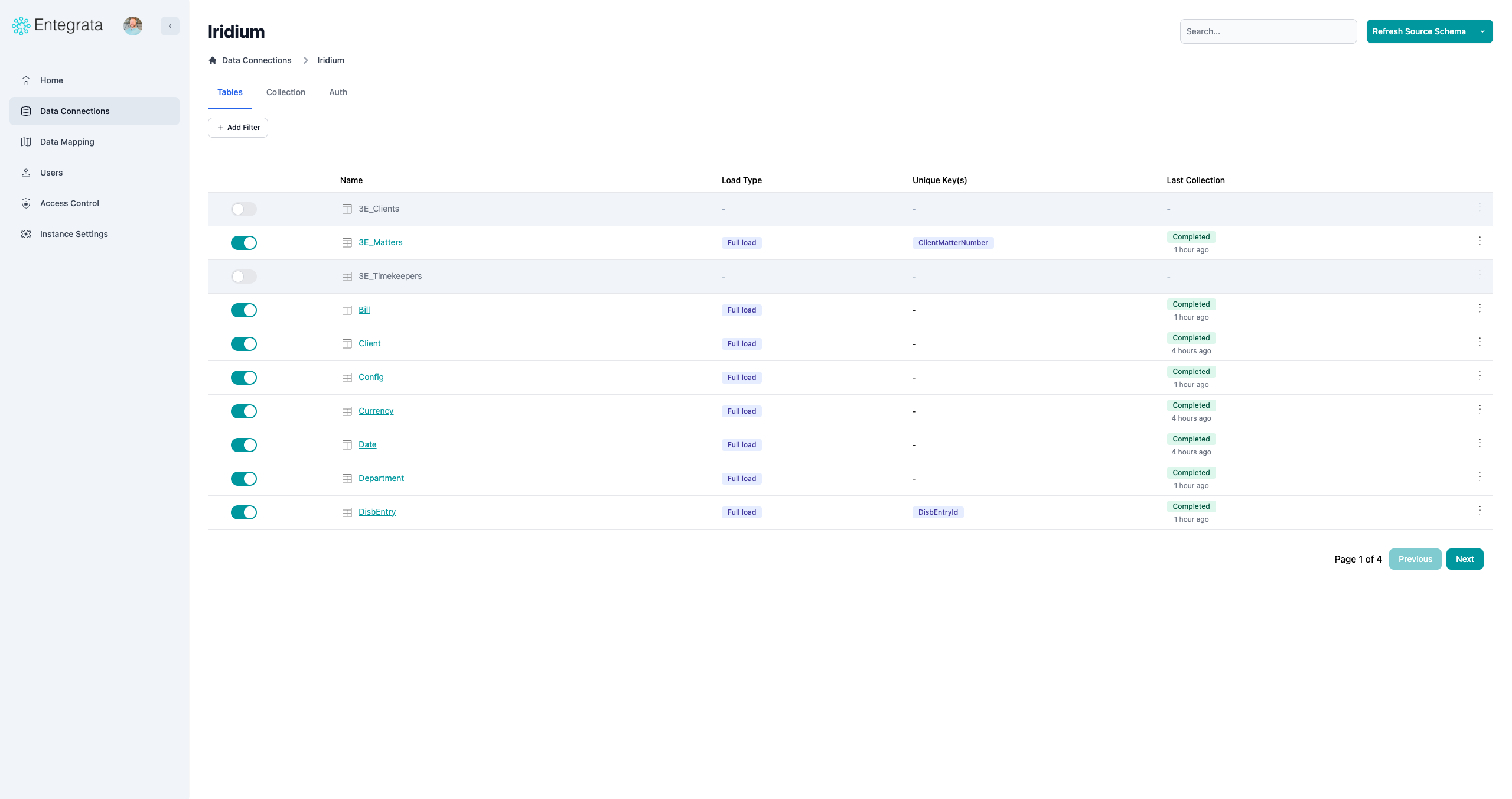 Resources page for a connection