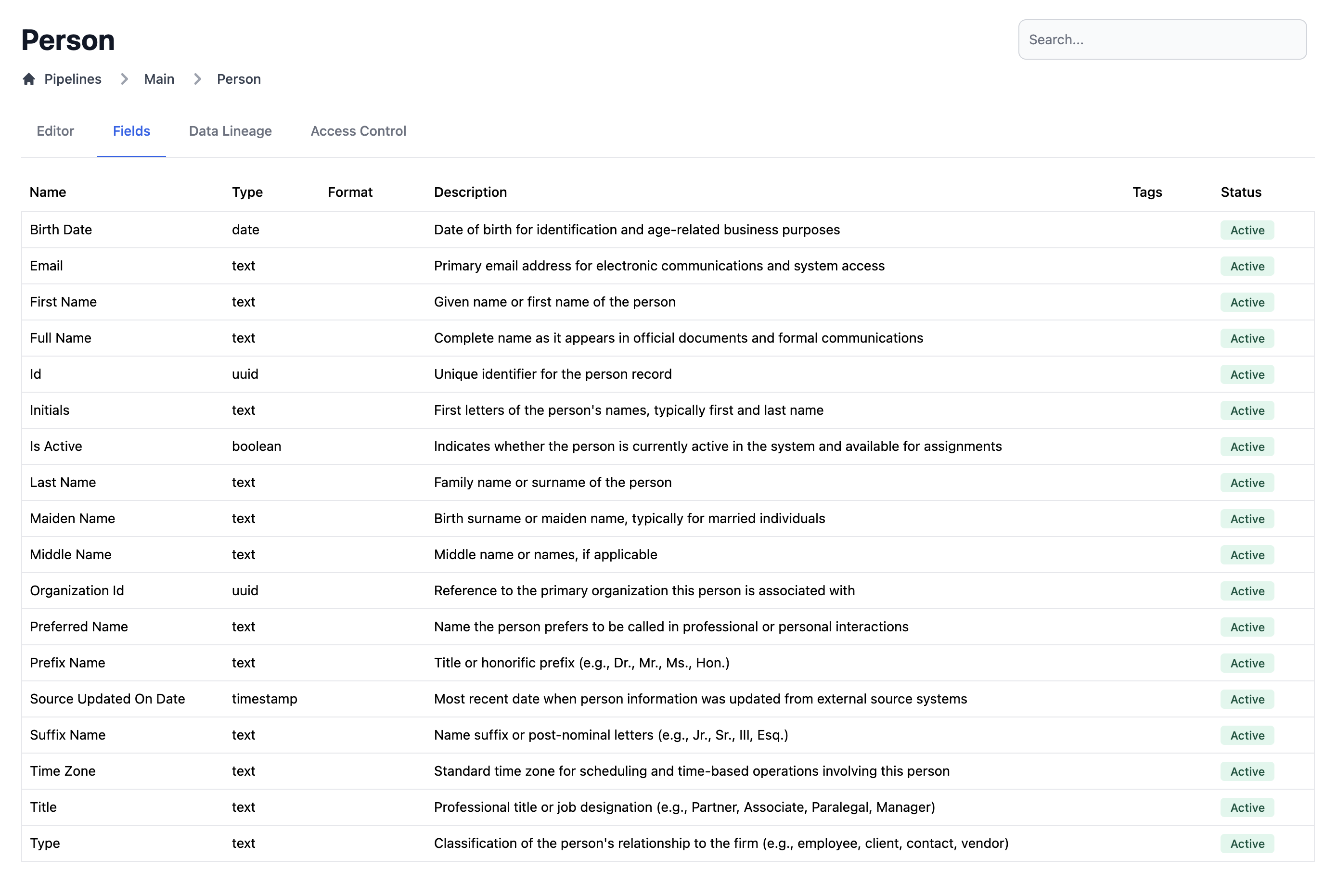 Field mapping grid showing source-to-target mappings