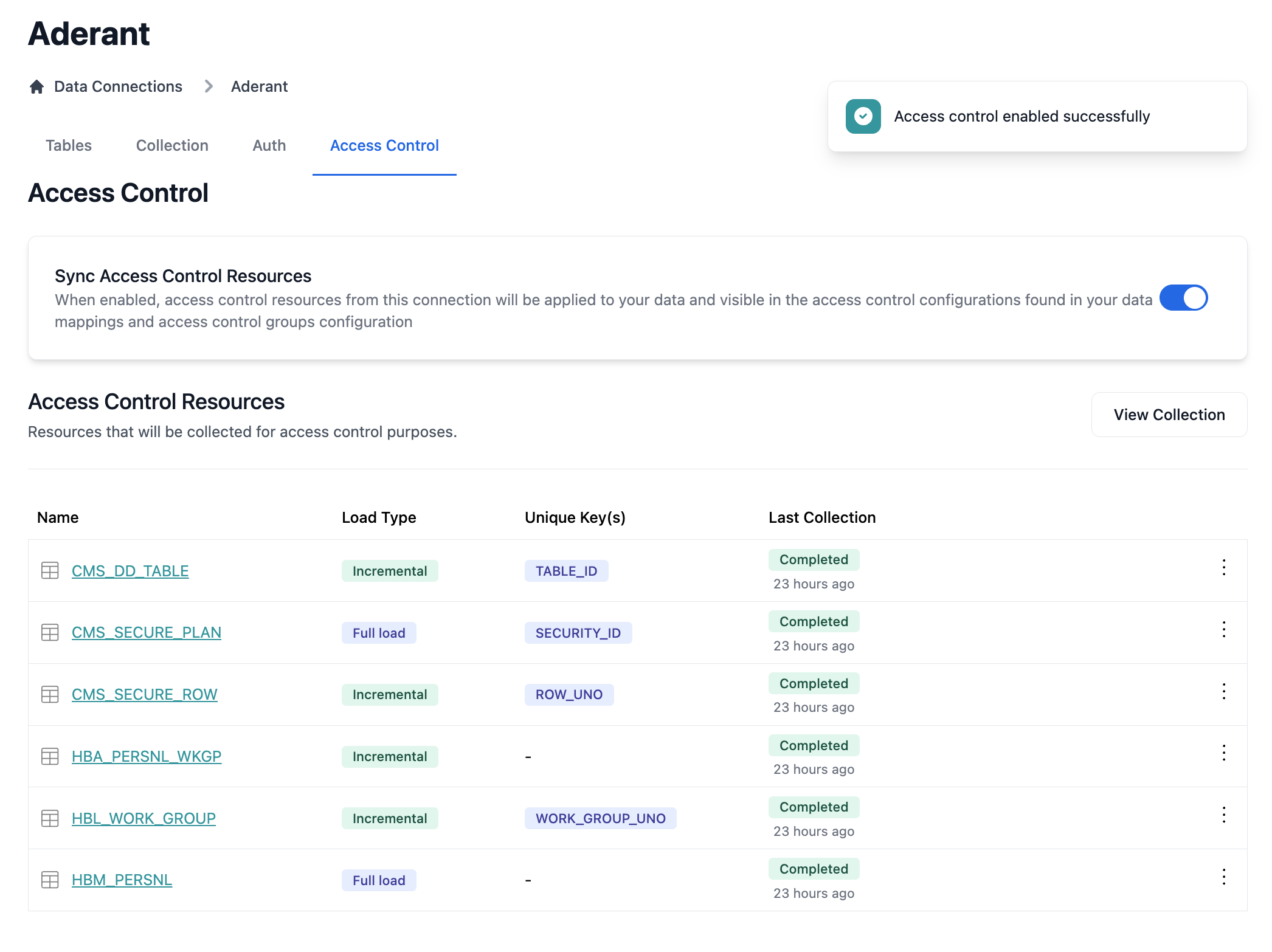 Connection list with Aderant highlighted