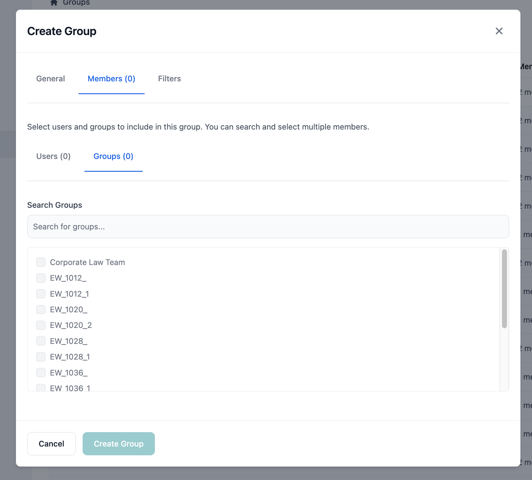 Groups tab with group selection