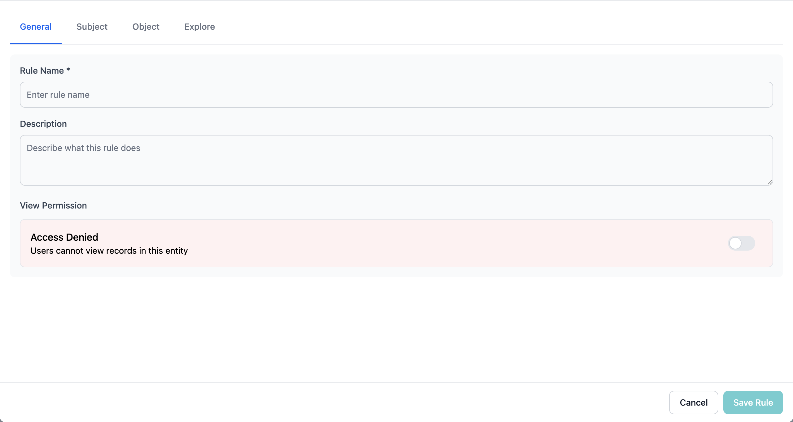 Rule Modal - General tab