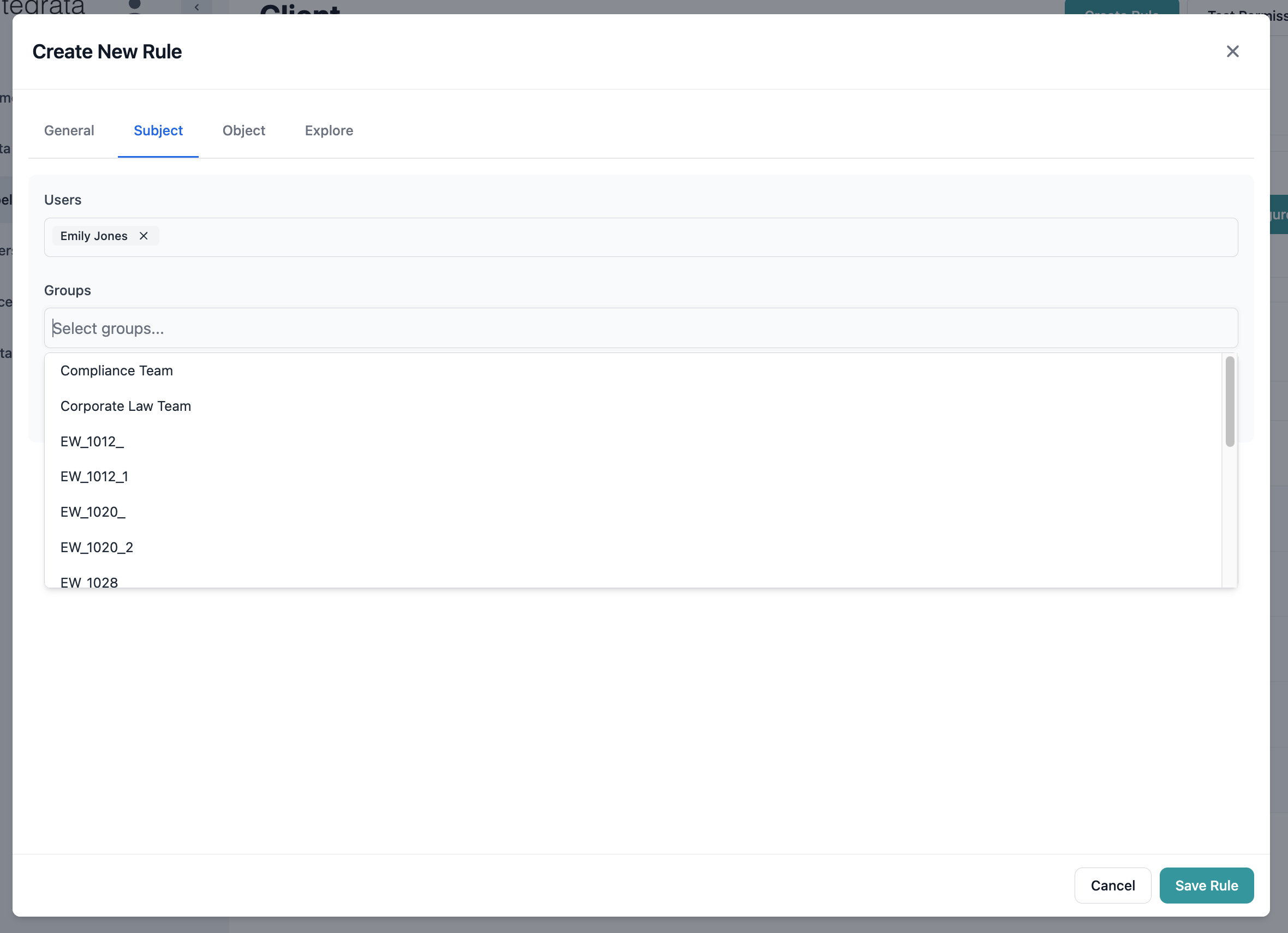 Group selection dropdown