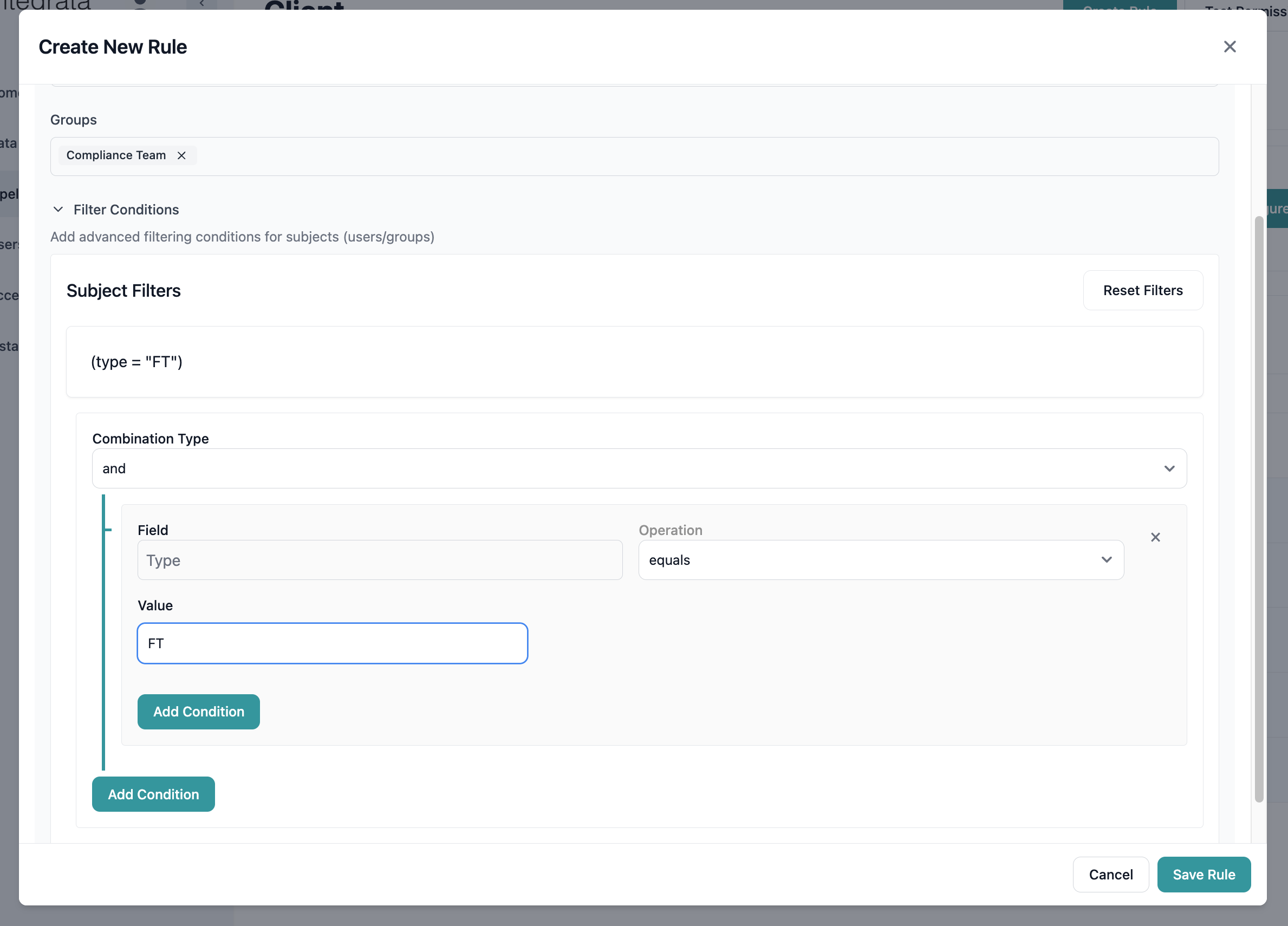 Subject filter builder interface