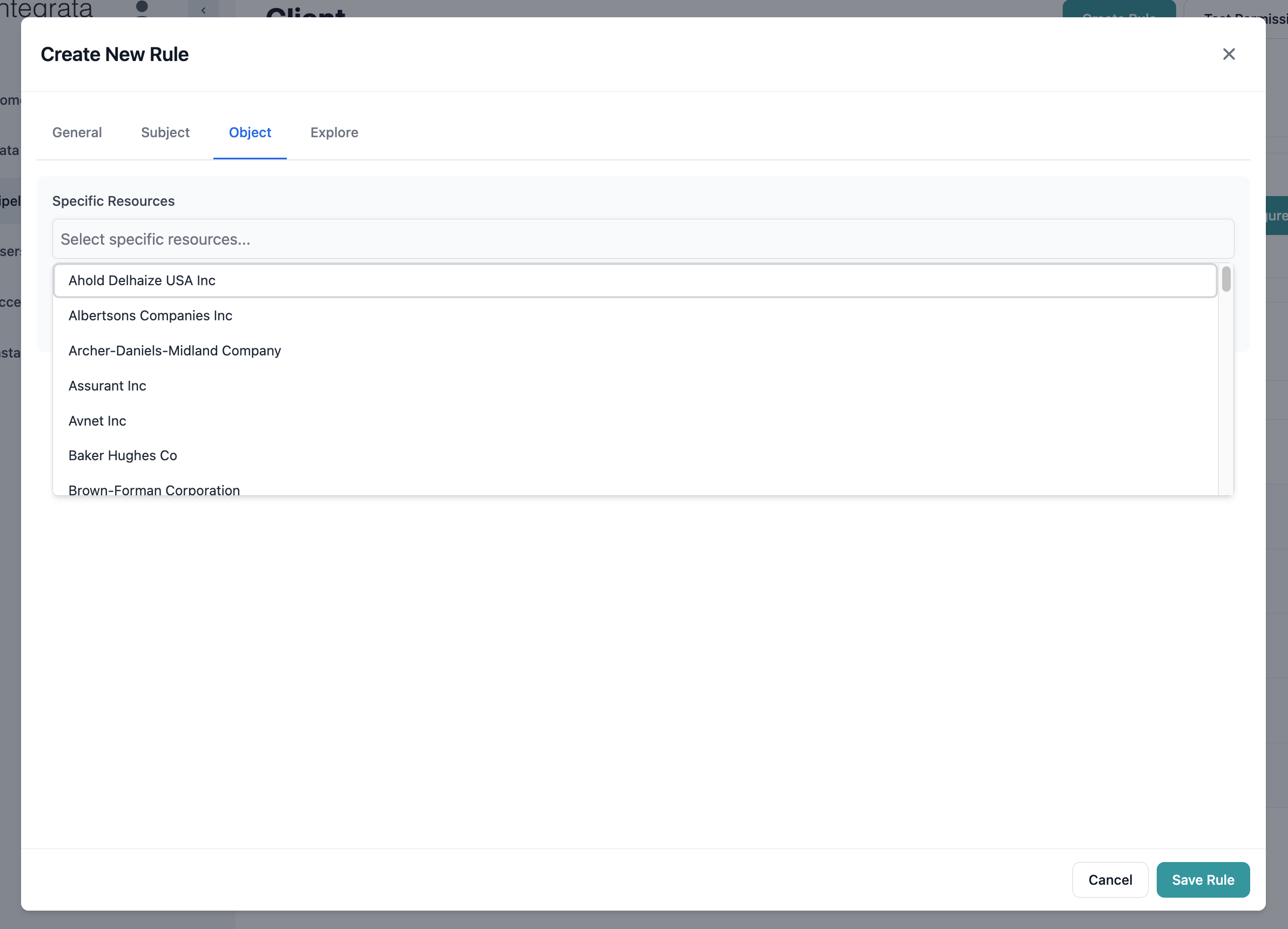 Resource selection dropdown