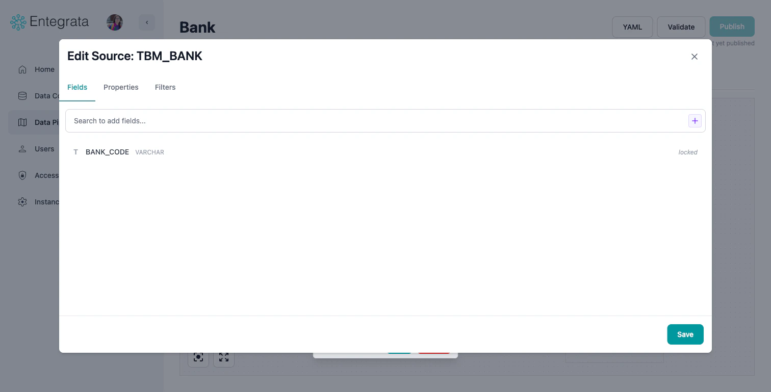 Edit Source modal - Fields tab