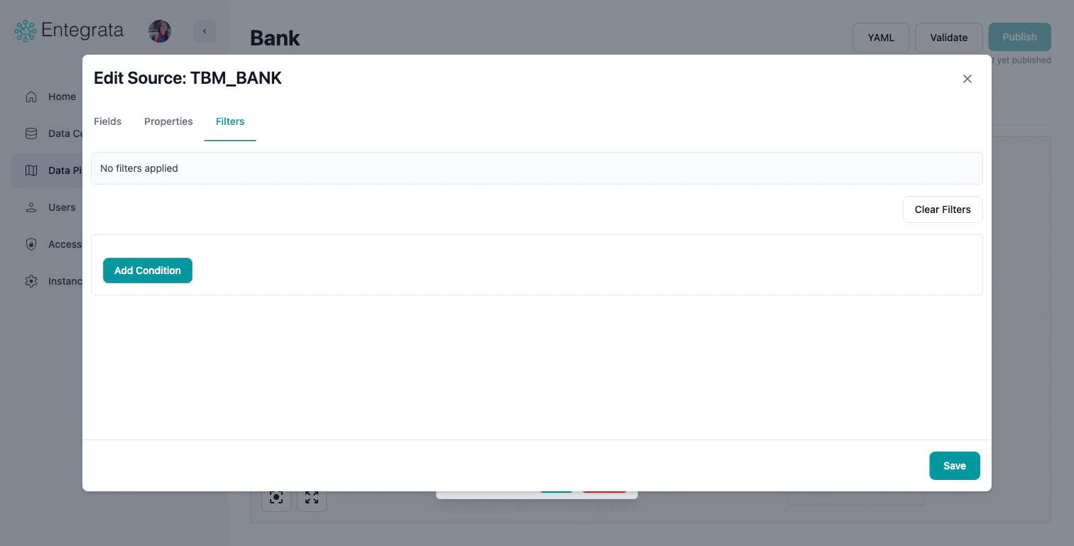 Edit Source modal - Filters tab