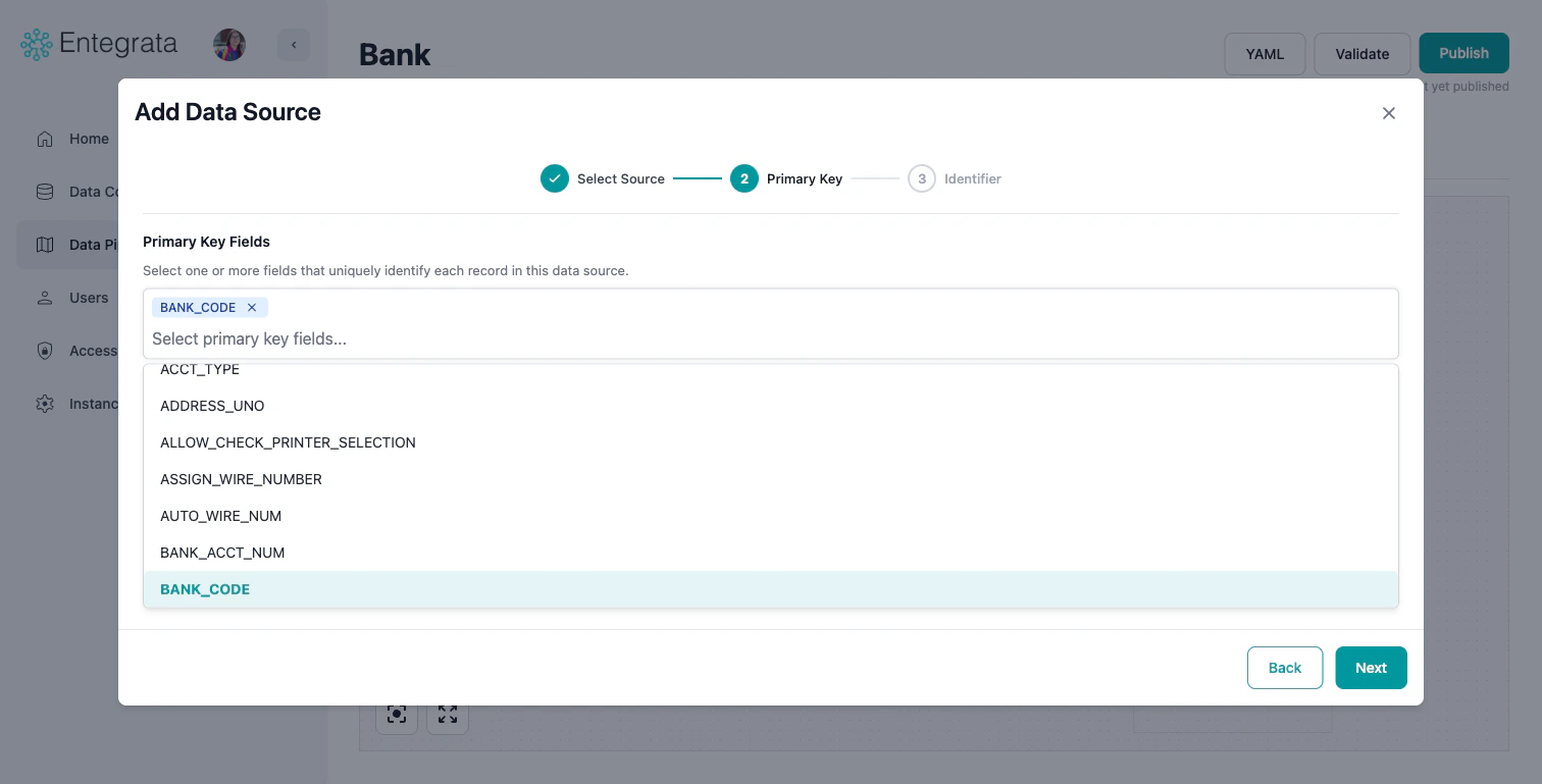 Add Source Wizard Step 2 - Primary Key selection