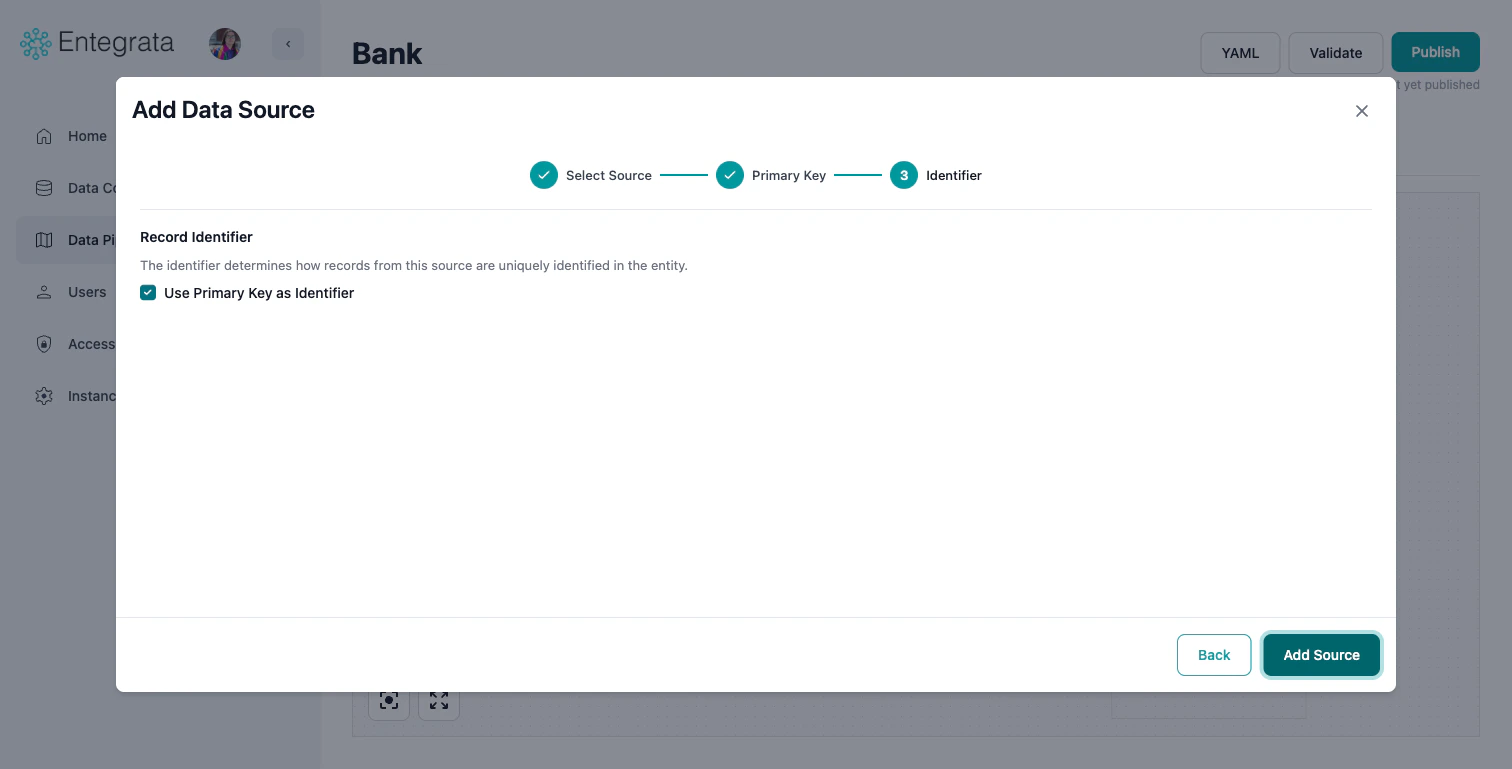 Add Source Wizard Step 3 - Record Identifier with Use Primary Key checked