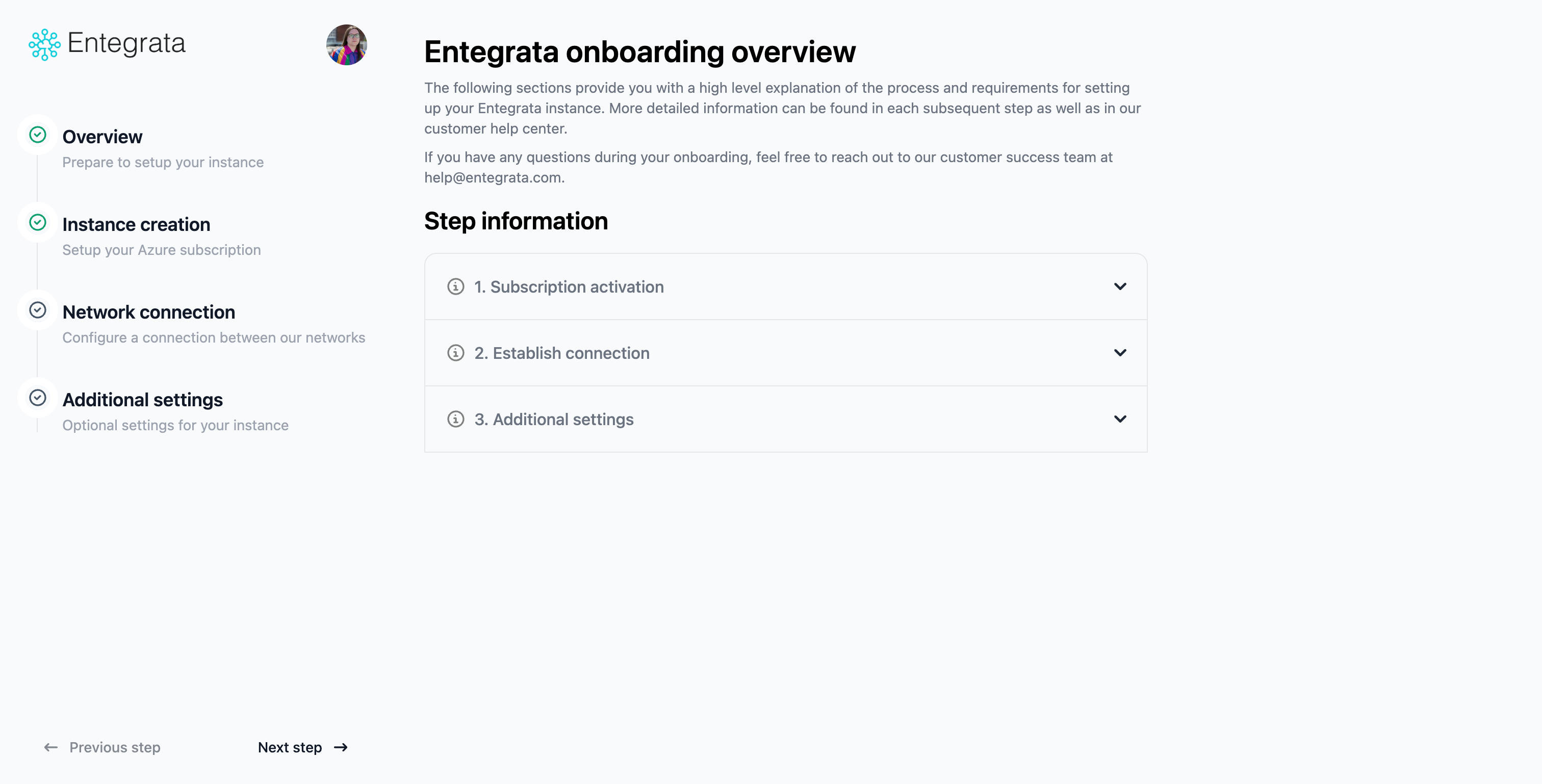 Onboarding overview page