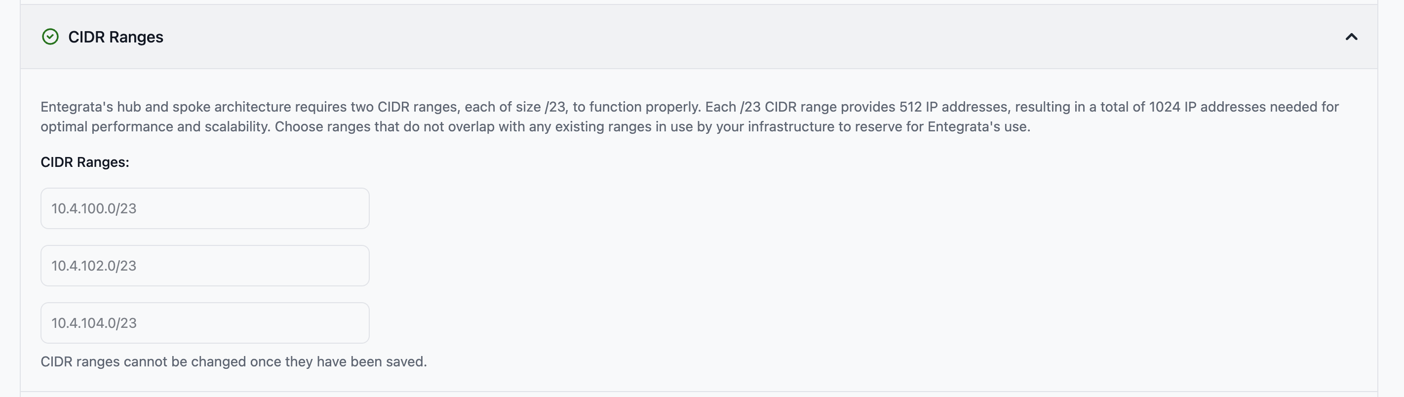 CIDR ranges section
