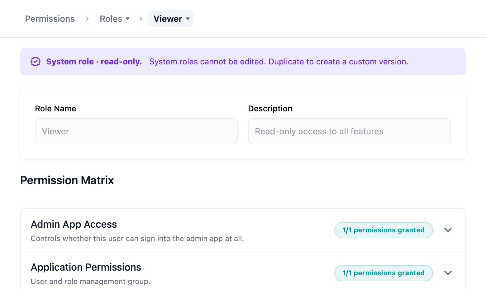 Viewer system role open in read-only mode