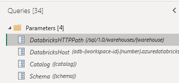 Four connection parameters in the Queries pane