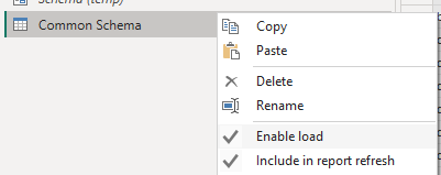 Common Schema context menu with Enable load
