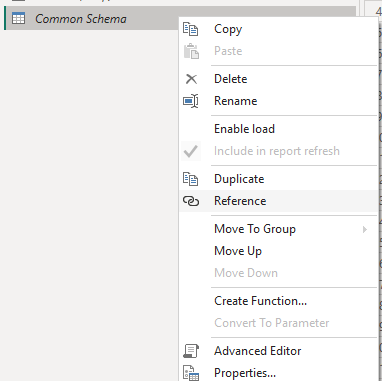 Common Schema context menu with Reference
