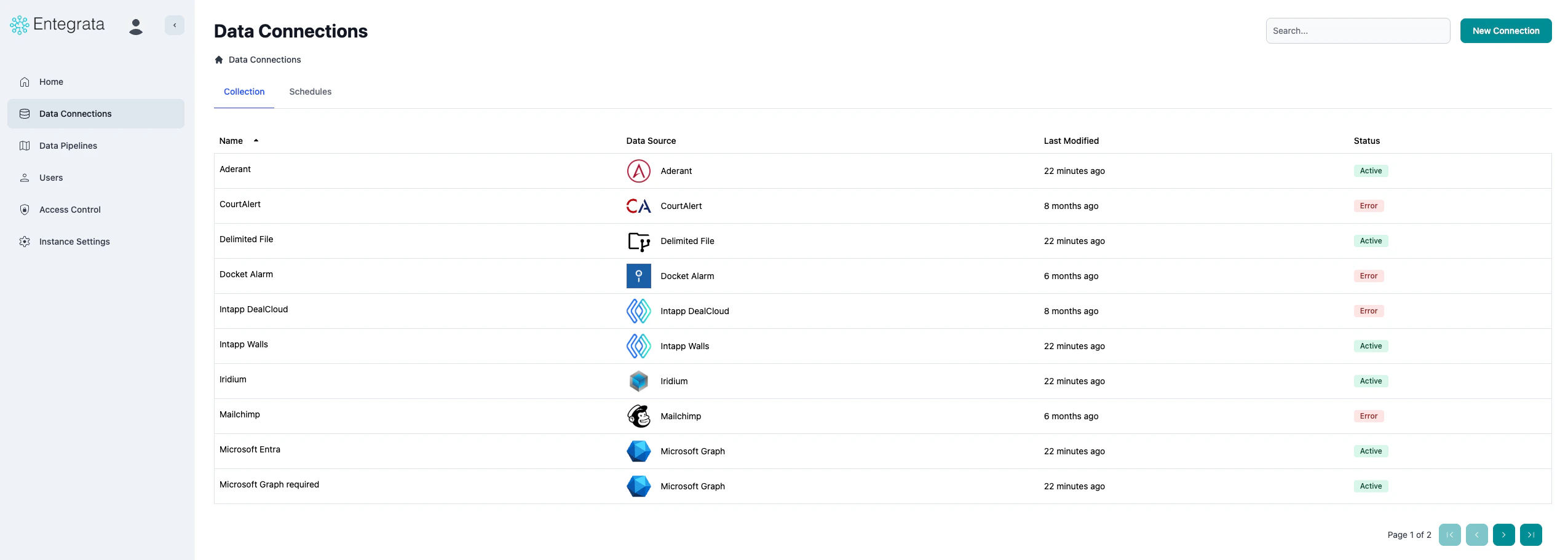 Connections list showing configured data sources
