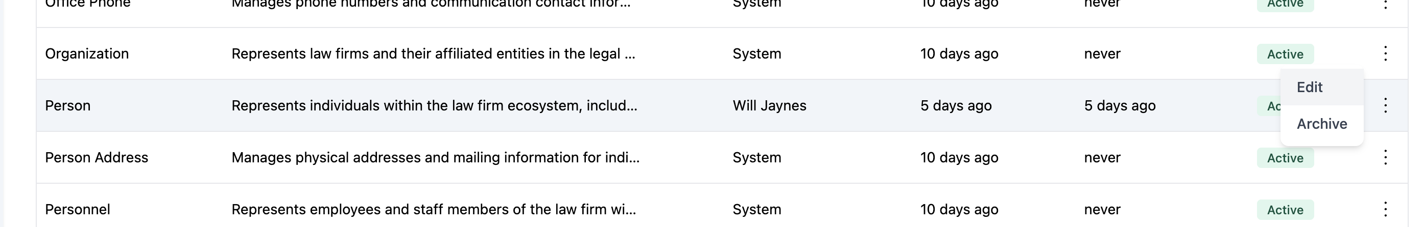 Edit entity menu option
