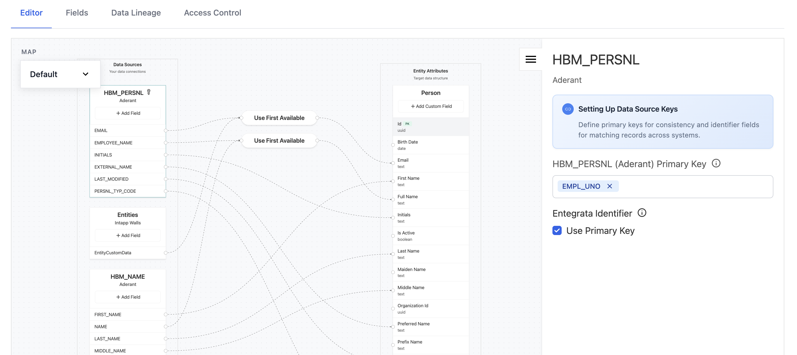 Source catalog context panel