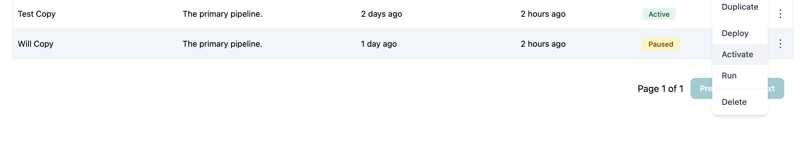Activate option in actions menu