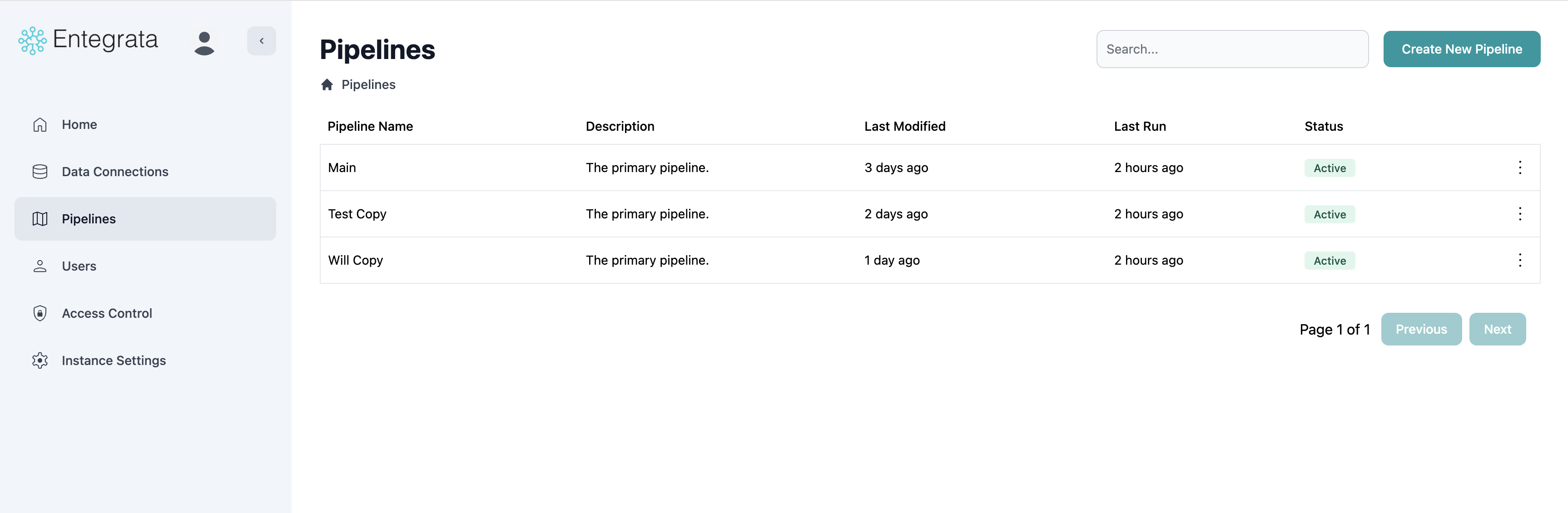 Pipeline list with target pipeline