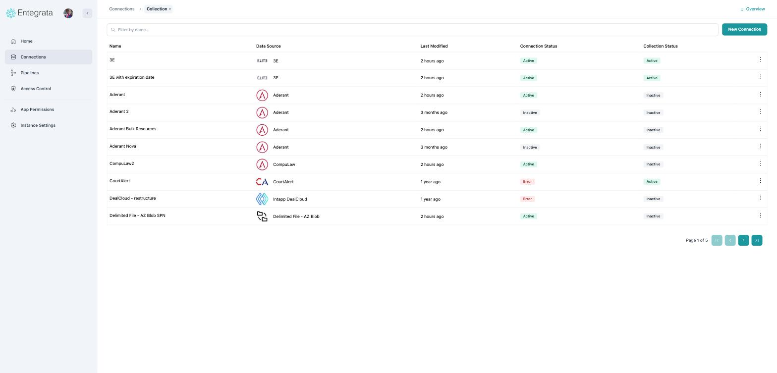 Connections list with a breadcrumb and a single search row