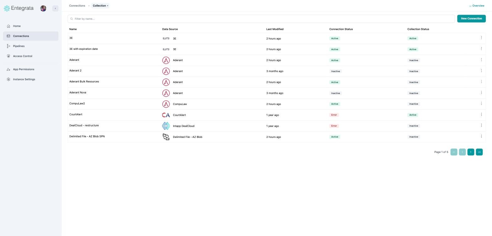 Connections list with a breadcrumb and a single search row