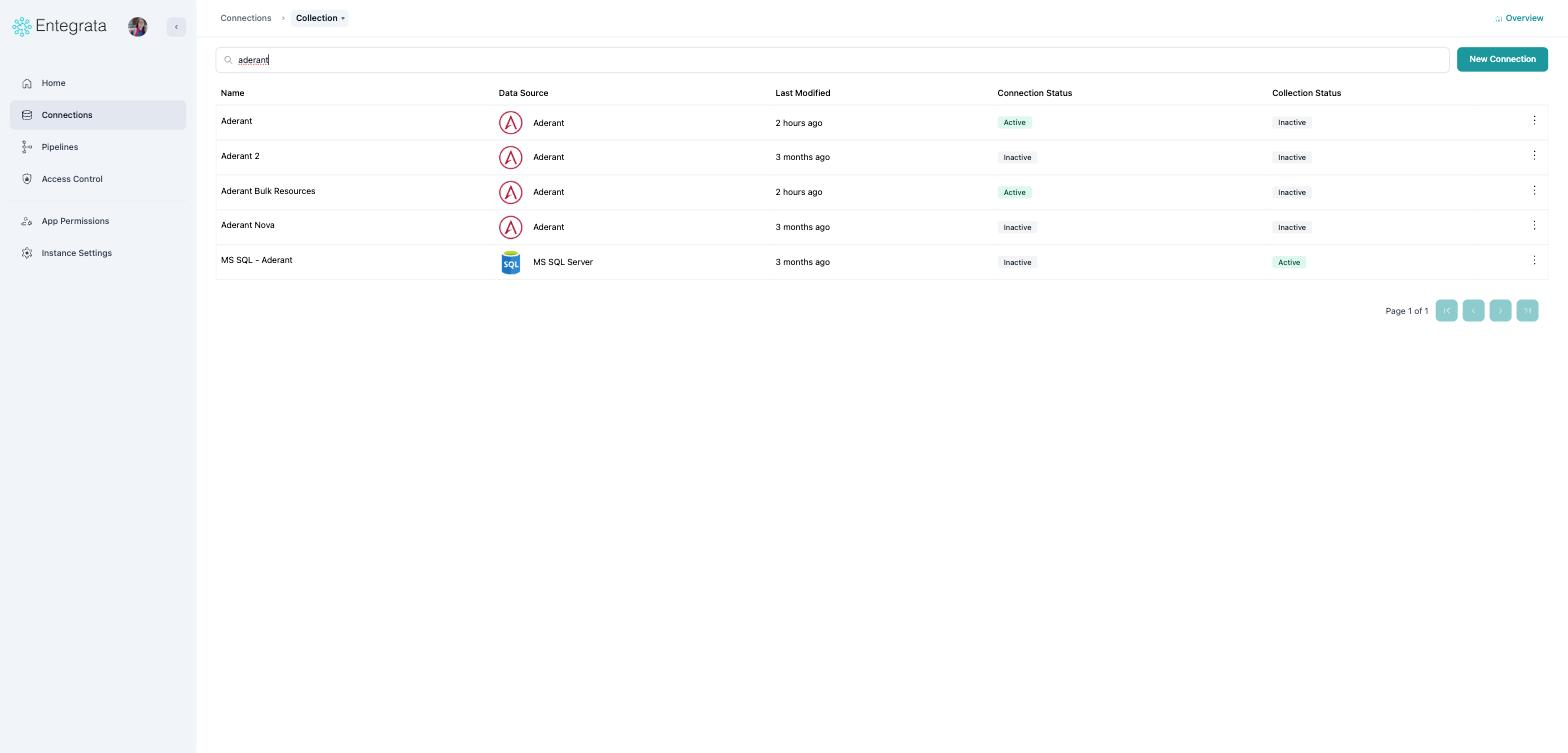 Connections list filtered to the same five results