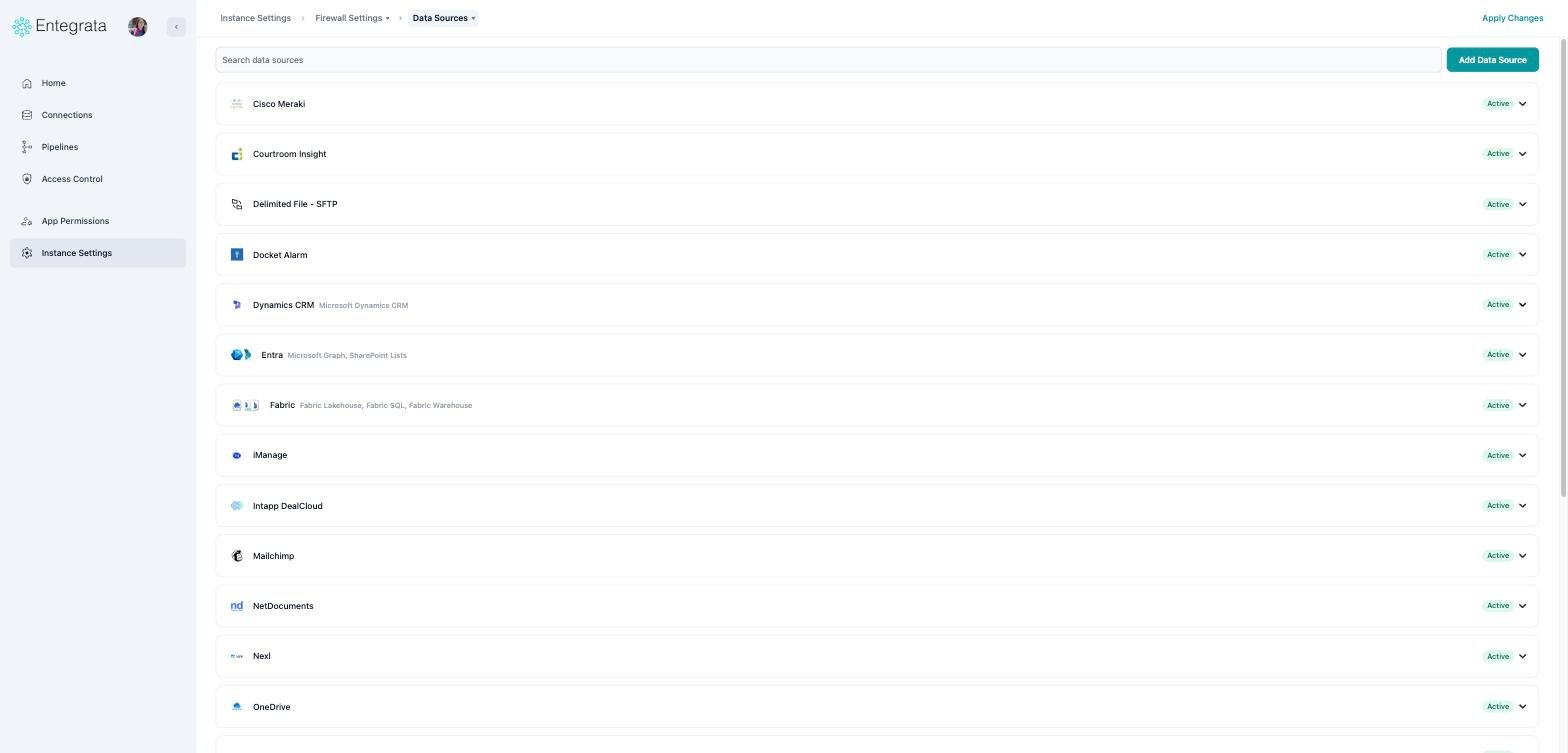 Firewall settings with breadcrumb crumbs and a wide search box