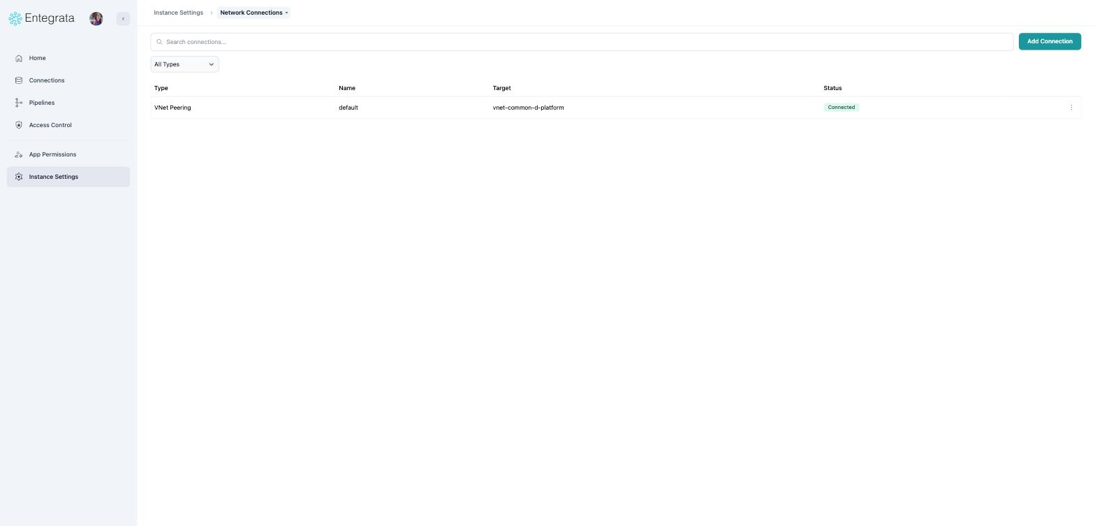 Network connections list showing a VNet peering connection