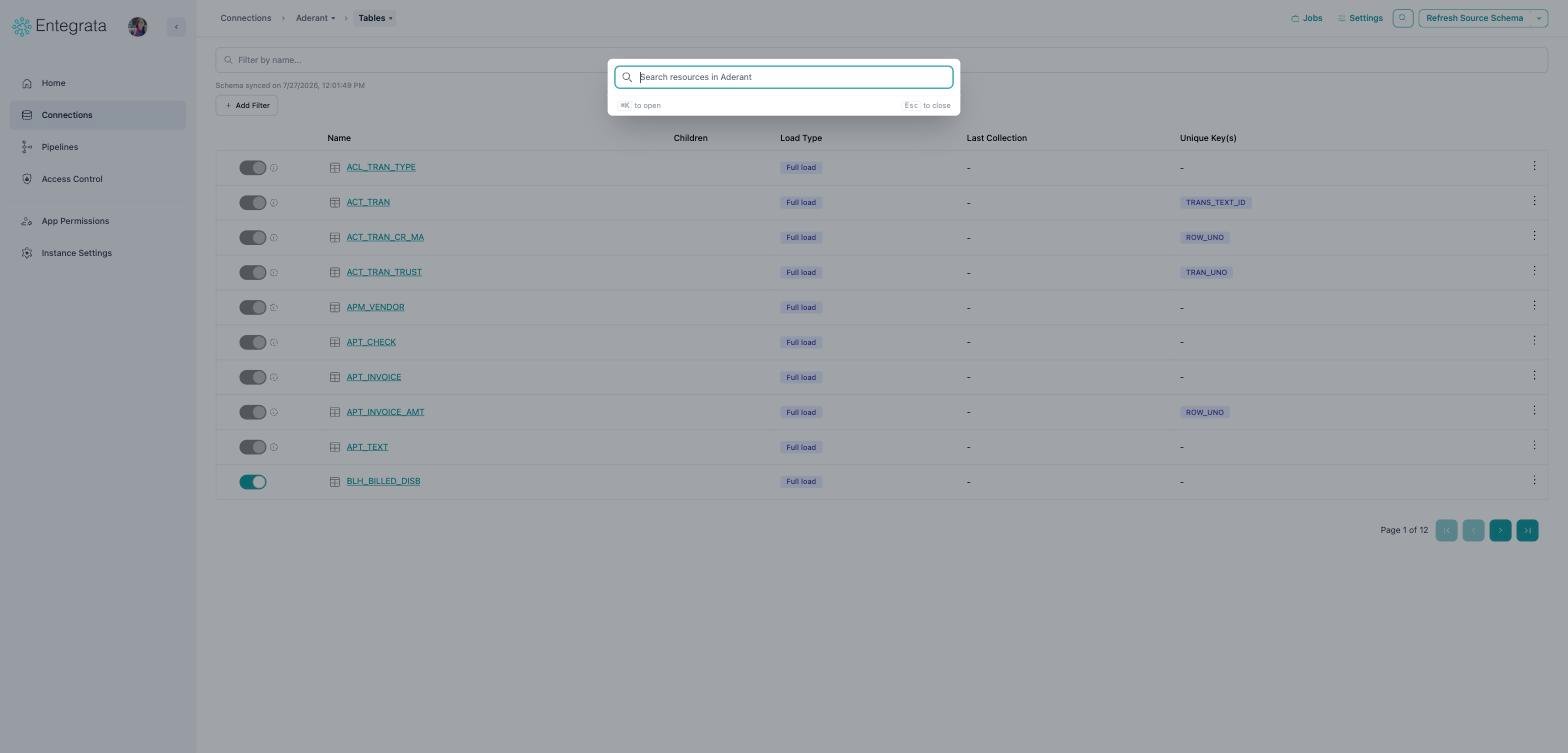 Resource search palette with keyboard hints
