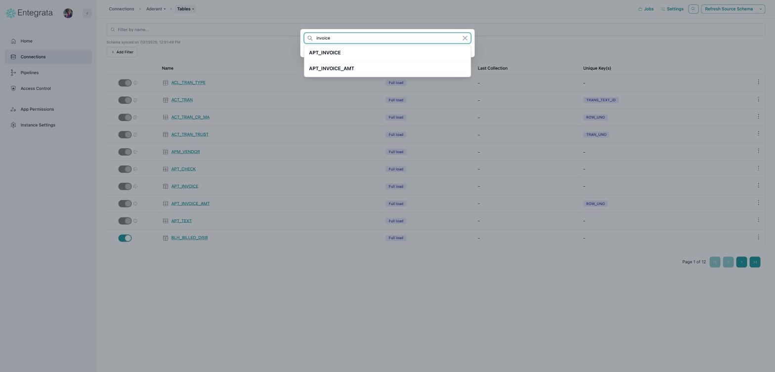 Palette showing two invoice tables as results
