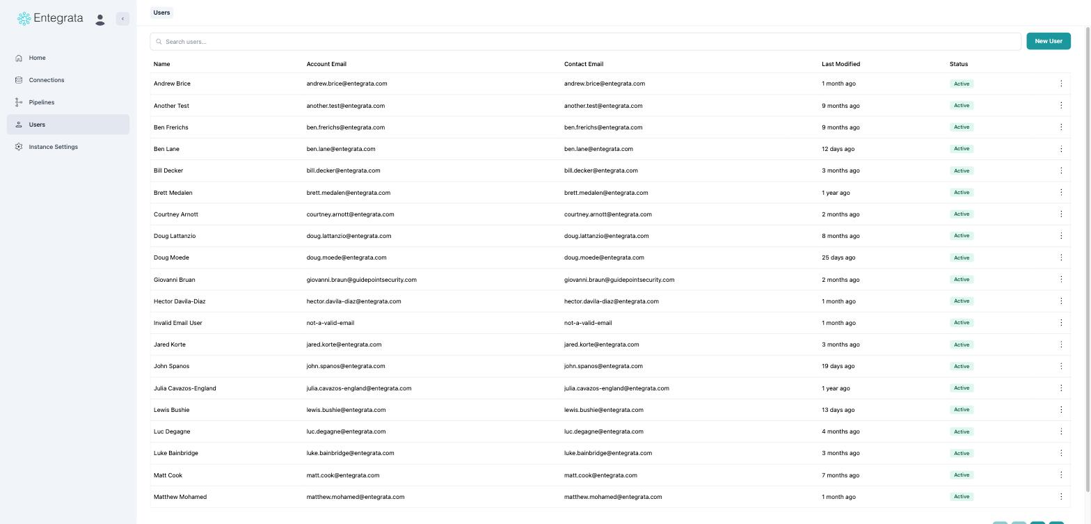 Users list with a breadcrumb and a labelled search box