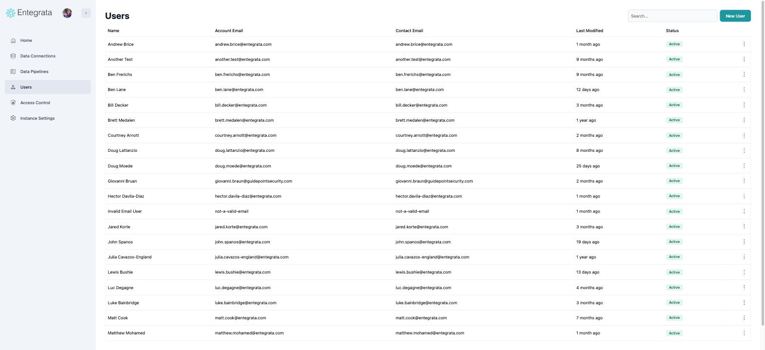 Users list with a large heading and a generic search box