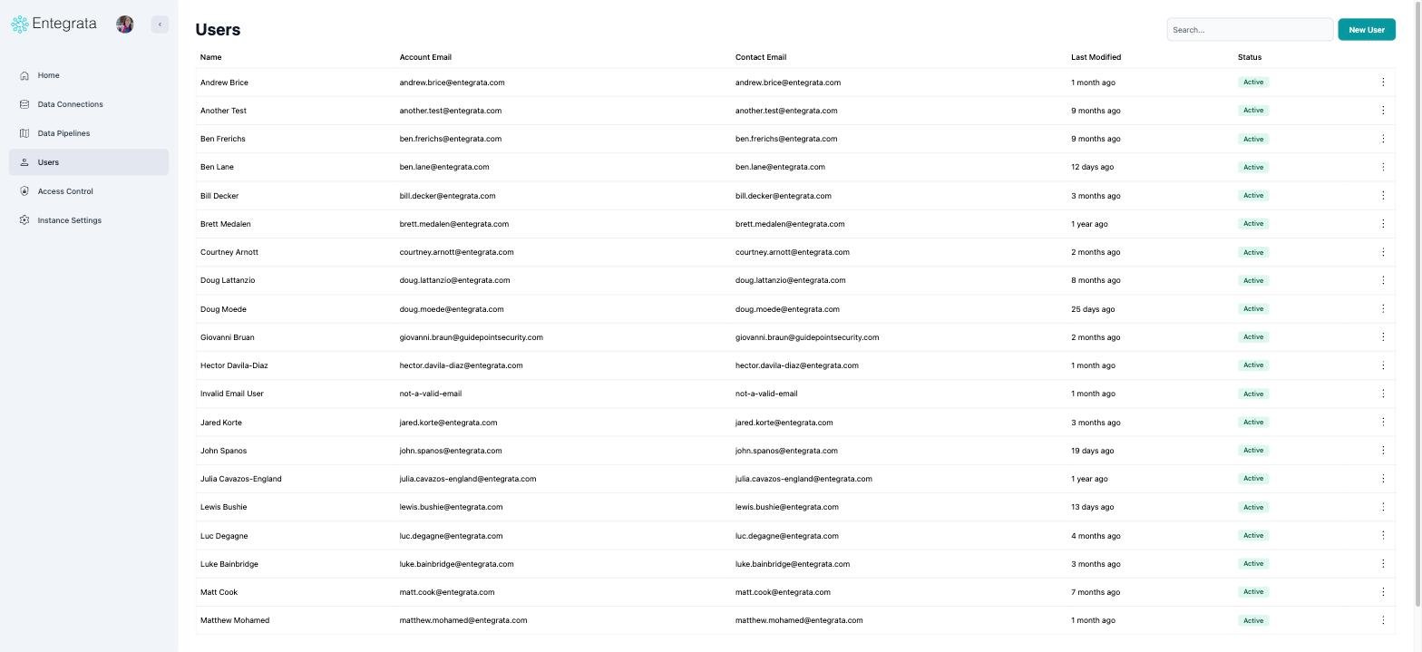 Users list with a large heading and a generic search box