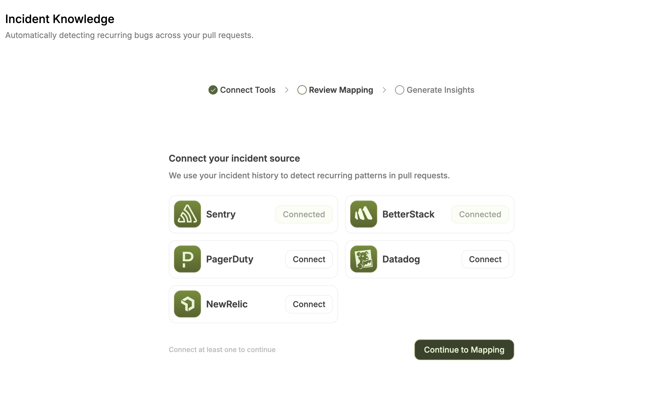 Incident and observability integrations available in Entelligence