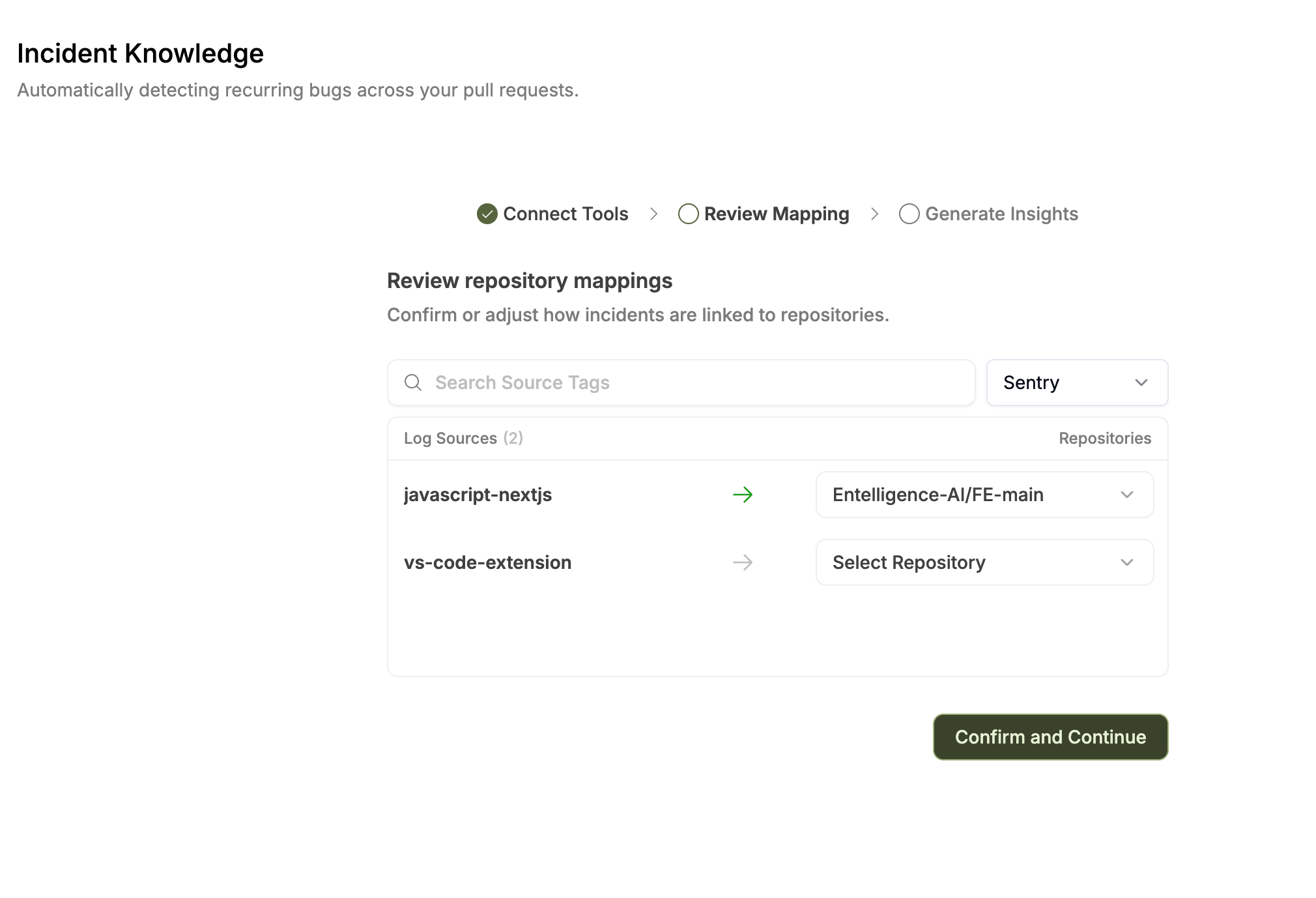 Mapping a Sentry project to an Entelligence repository