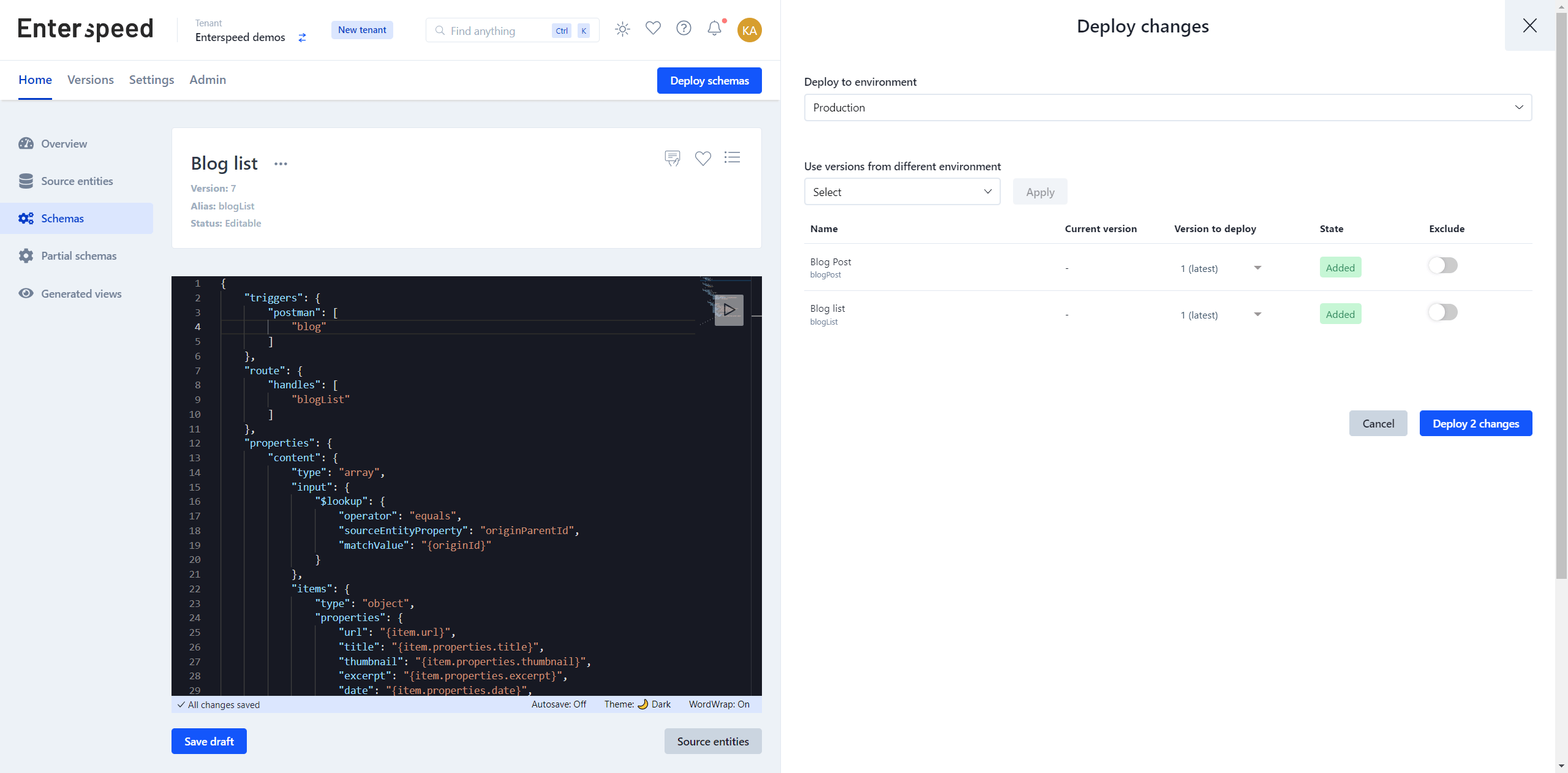 Deploying schemas