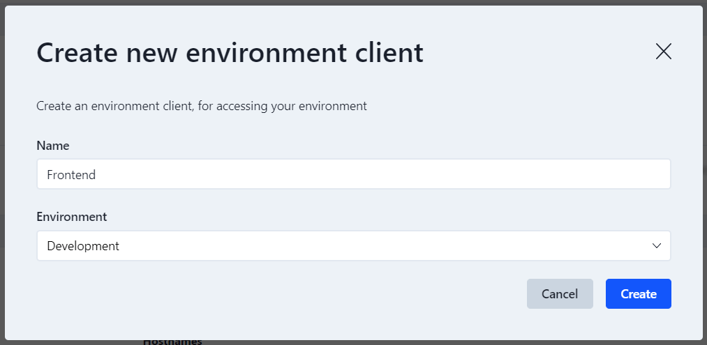Create environment client Enterspeed