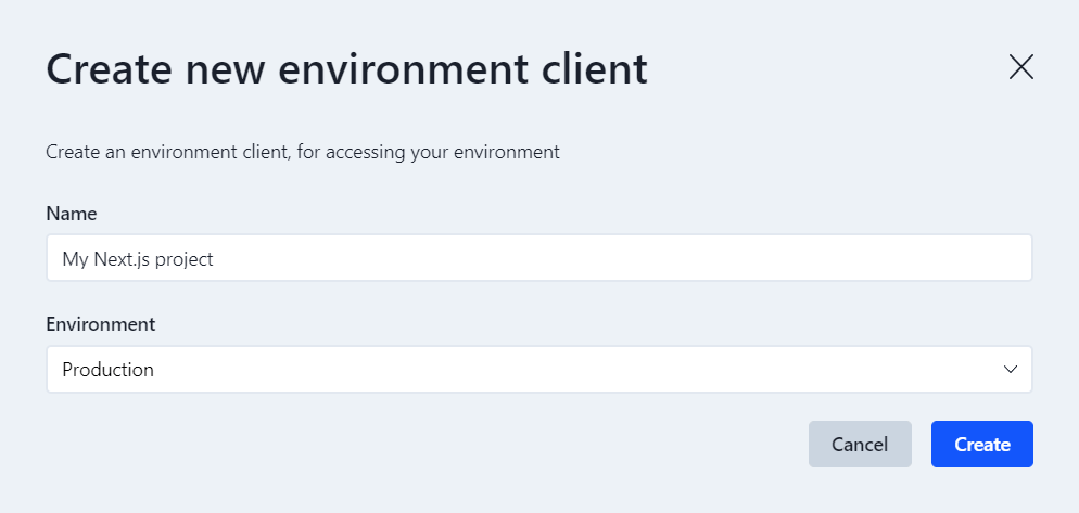 Create environment client Enterspeed