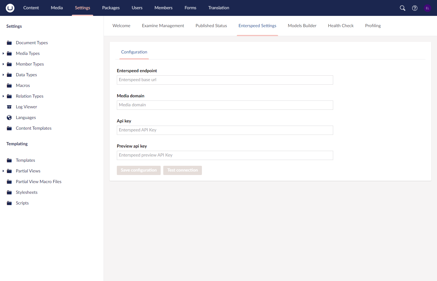 Umbraco v10 Enterspeed Settings