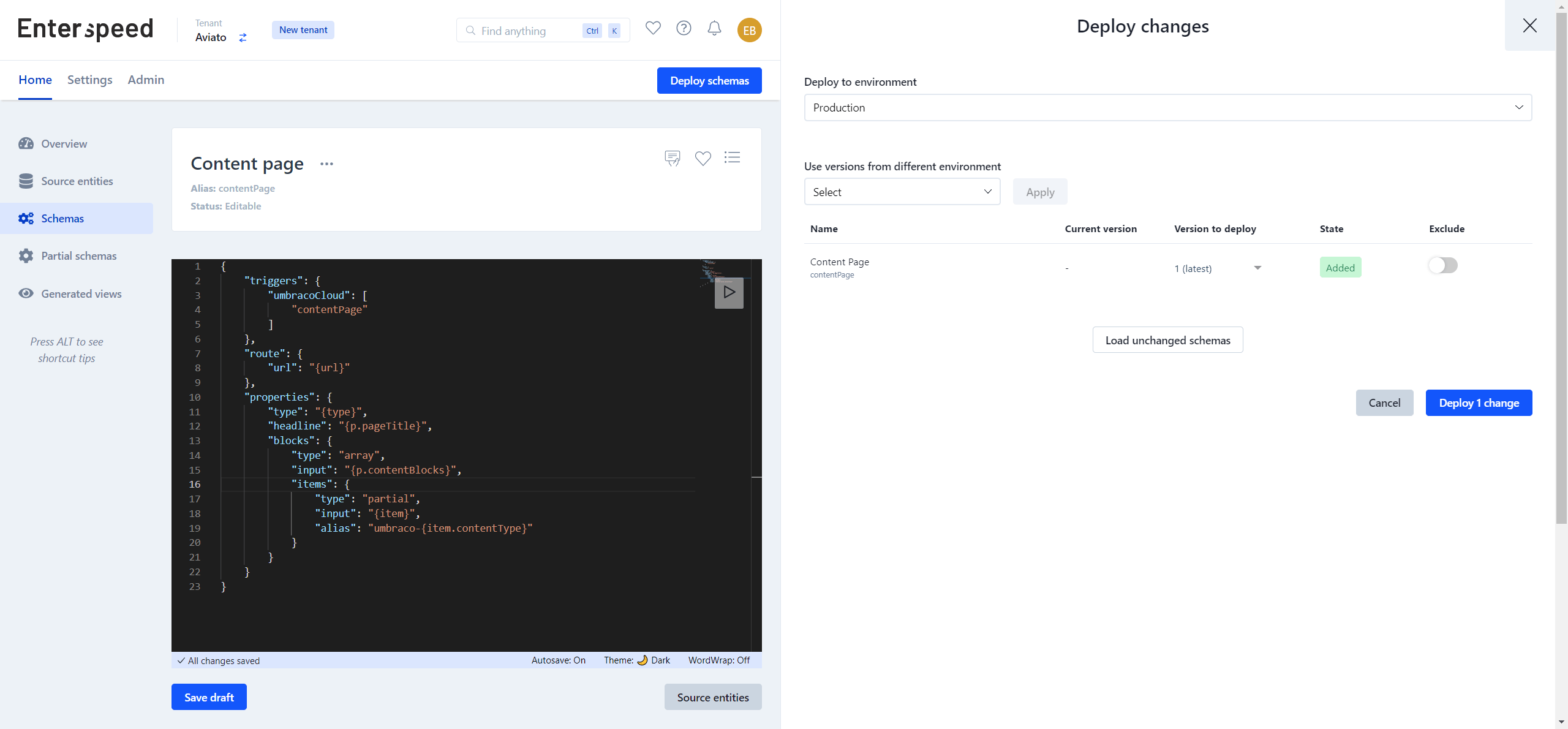 Deploy schema