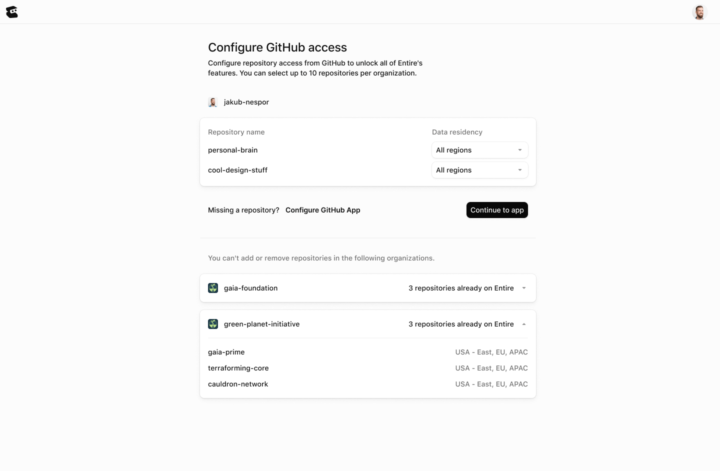 Choose data residency for mirrored repositories in Entire.io