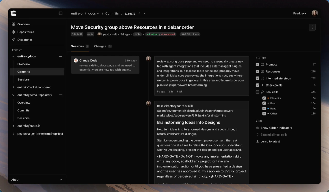 Session timeline view