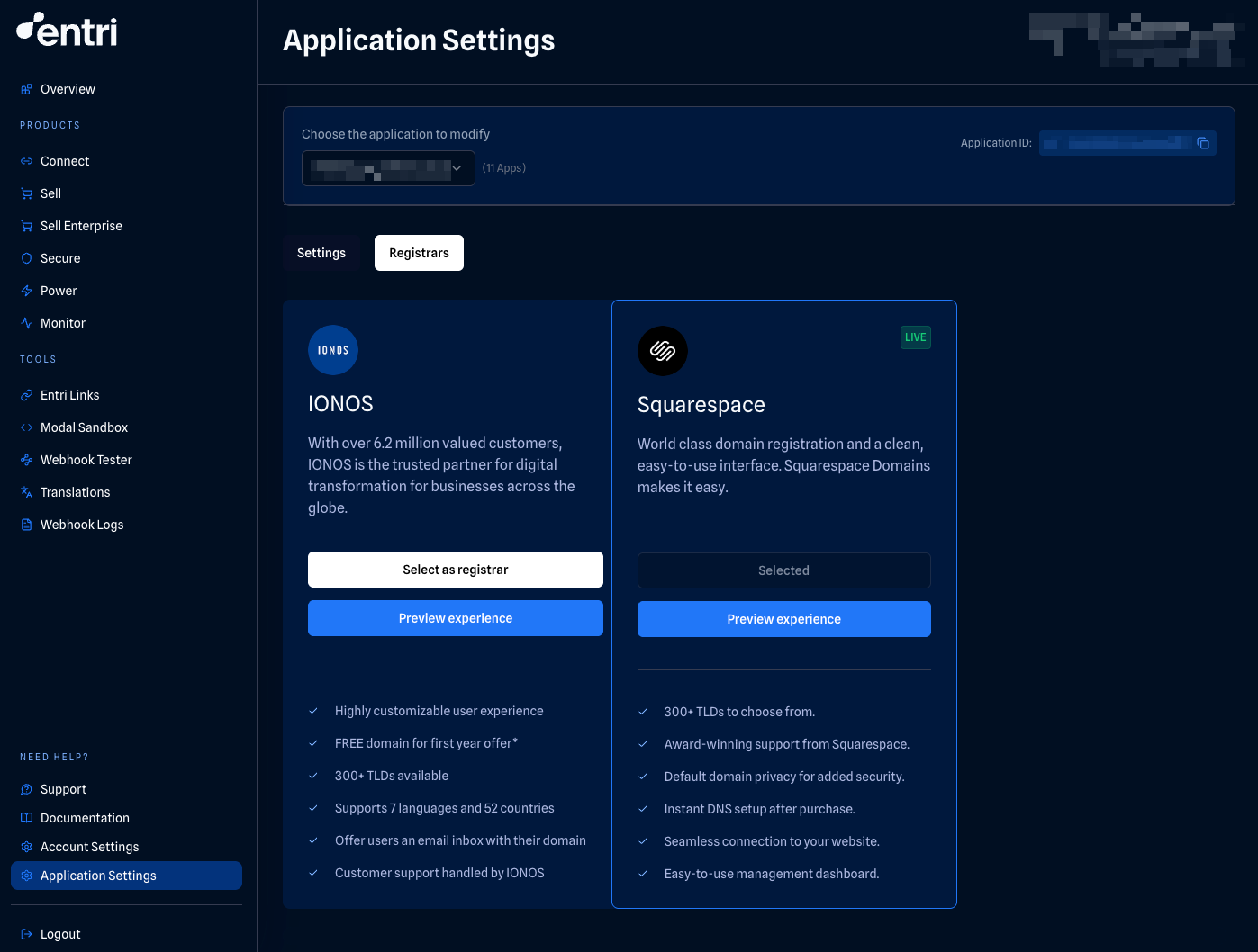 Select your Sell registrar partner