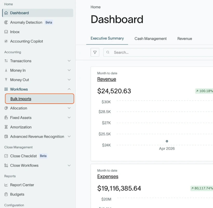 Bulk Imports highlighted under Workflows in the left navigation.