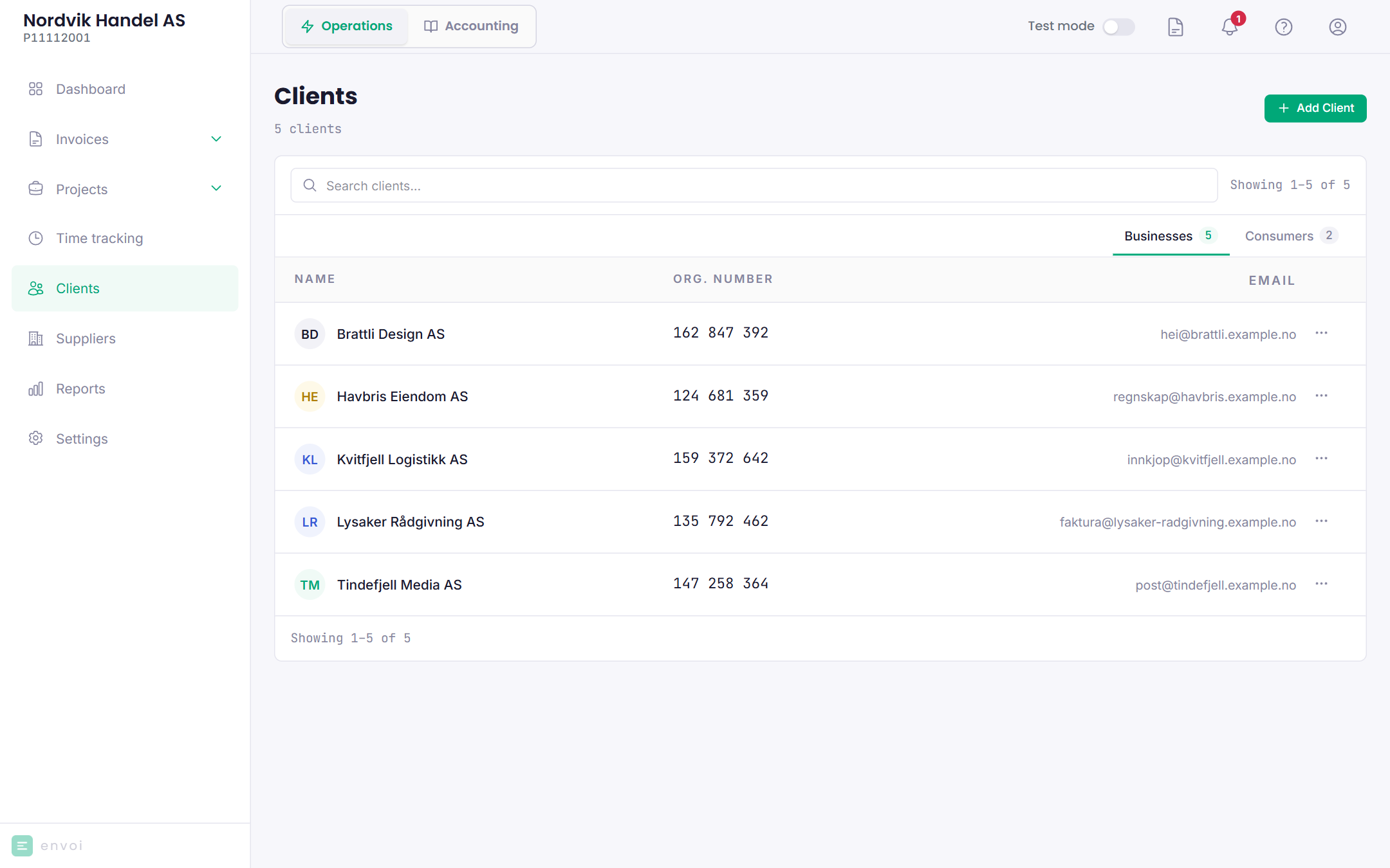 The customer list with the Businesses and Consumers tabs