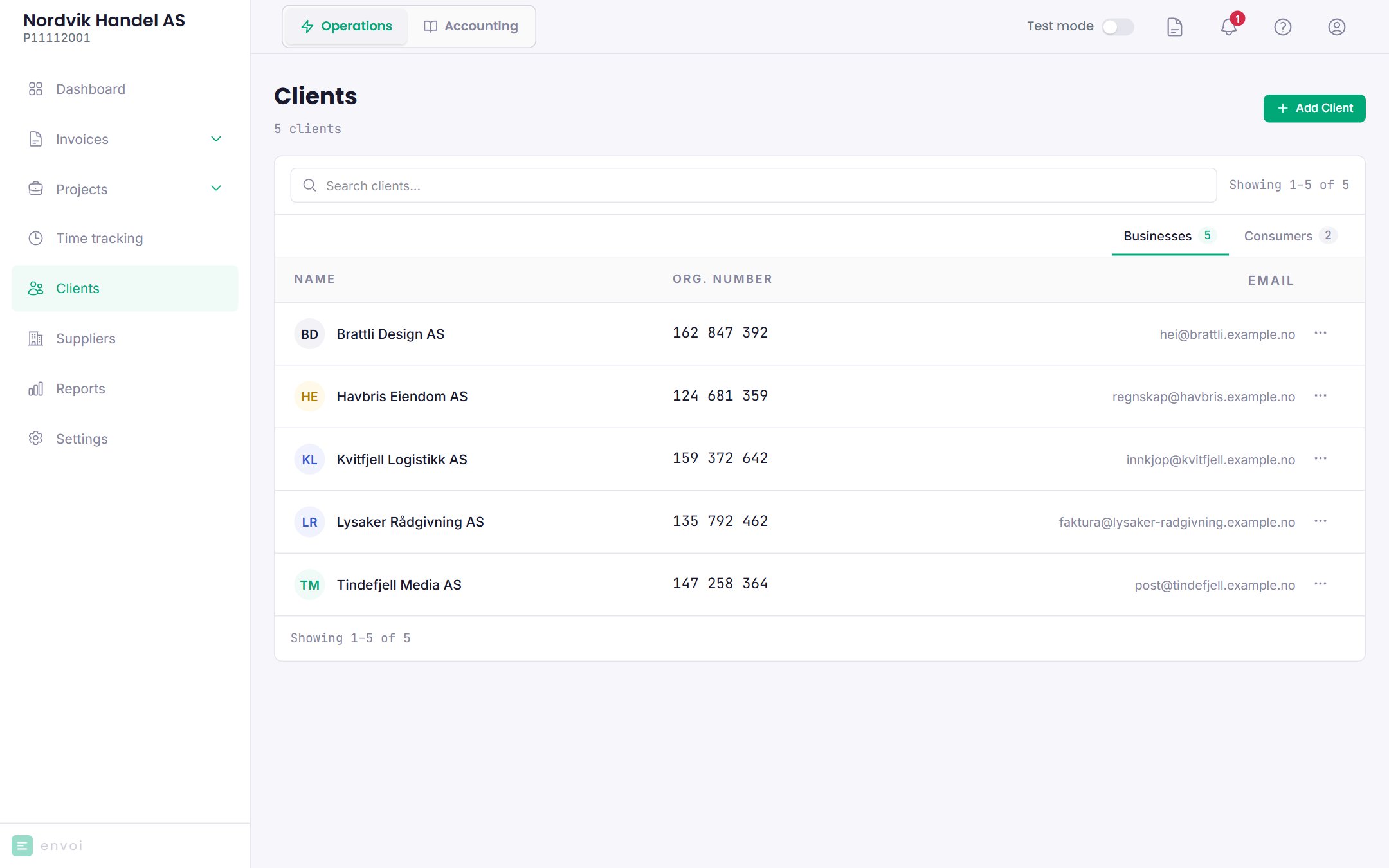 The customer list with the Businesses and Consumers tabs