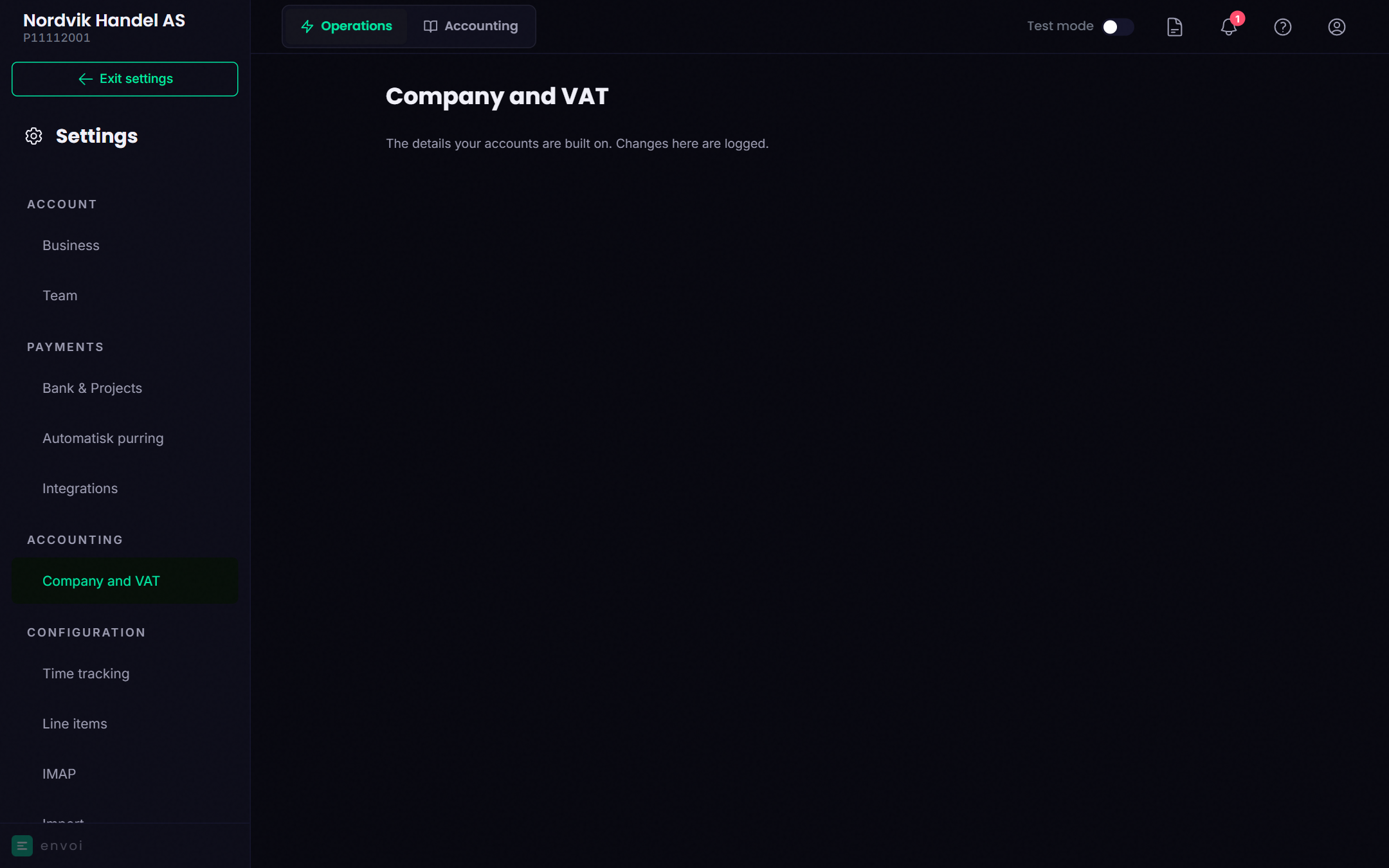 The Company and VAT settings