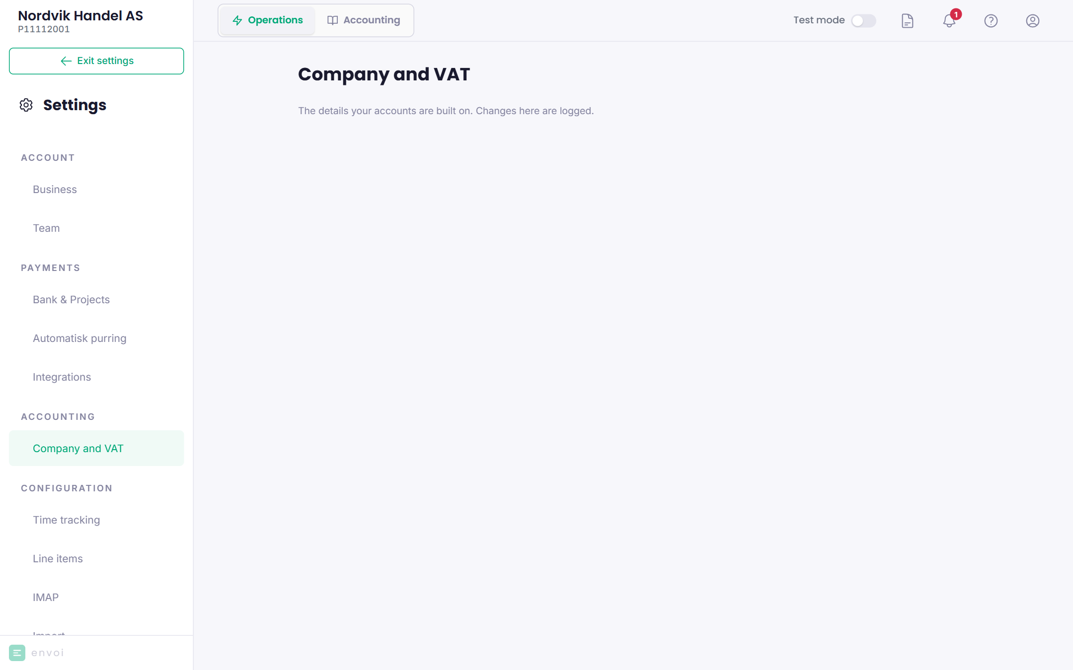 The Company and VAT settings